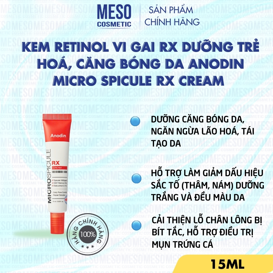 Kem RETINOL vi gai RX dưỡng trẻ hoá, căng bóng da Anodin Micro Spicule RX Cream 15ml